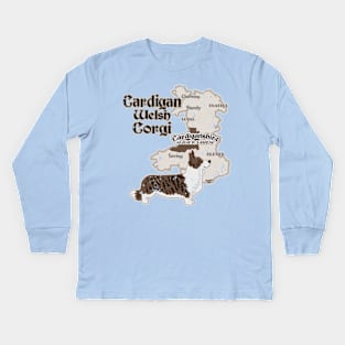 Cardigan Welsh Corgi with Map of Cardiganshire Kids Long Sleeve T-Shirt